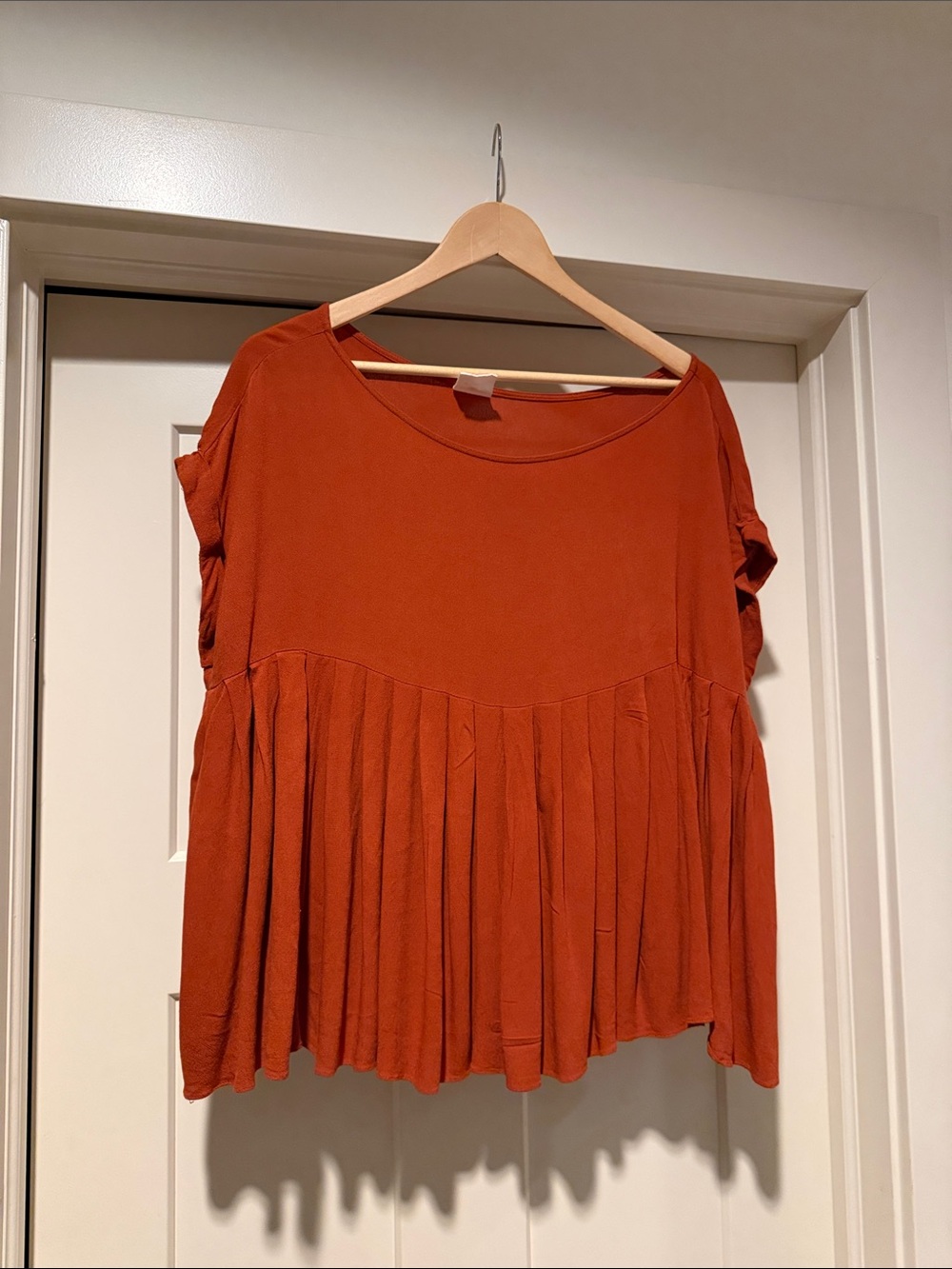 By Together Rust Orange Pleated Swing Blouse